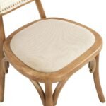 Wooden Set of 2 Cane Rattan and Upholstered Dining Chairs, Natural Colour - Image 7