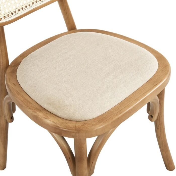 Wooden Set of 2 Cane Rattan and Upholstered Dining Chairs, Natural Colour - Image 7