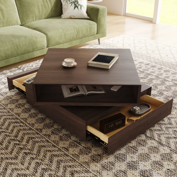 Elementra 31.5'' Square Rotatable Wood Coffee Table With Open Storage Space - Image 4