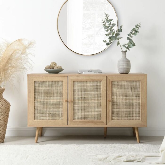 Woven Rattan 3-Door Sideboard, Natural - Image 1