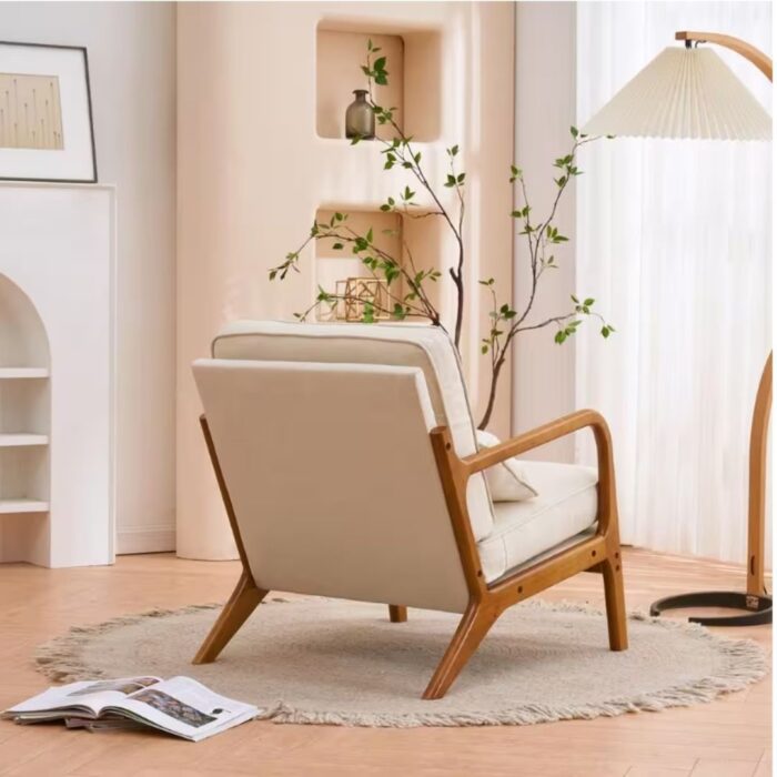 White Upholstered Linen Arm Chair - Image 5