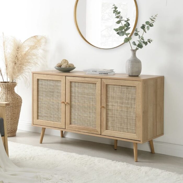 Woven Rattan 3-Door Sideboard, Natural - Image 2