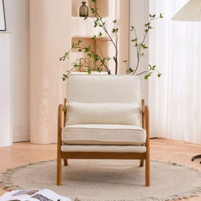White Upholstered Linen Arm Chair - Image 2