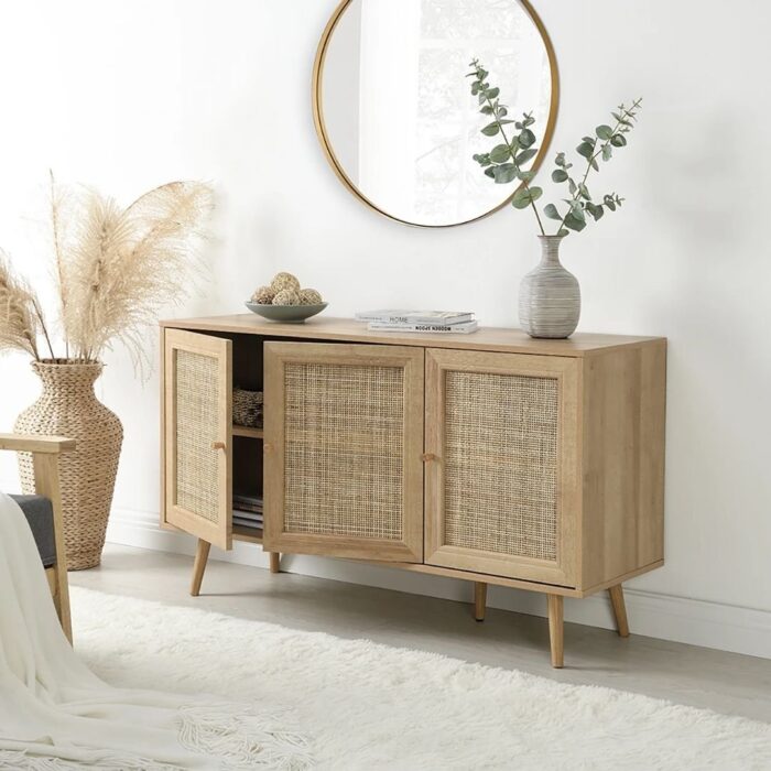 Woven Rattan 3-Door Sideboard, Natural - Image 3