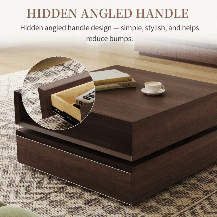 Elementra 31.5'' Square Rotatable Wood Coffee Table With Open Storage Space - Image 6
