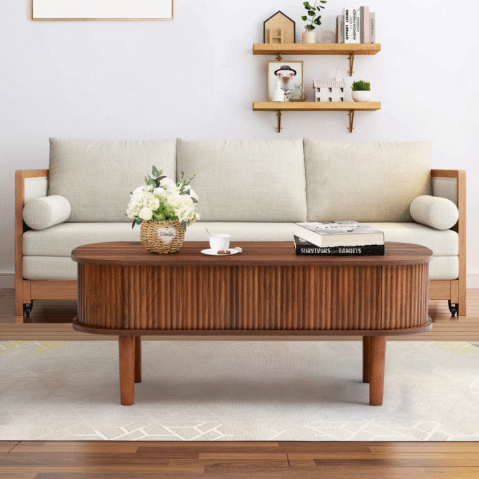 Aurora Nest Luxe Wooden Coffee Table with Functional Storage and Modern Minimalist Look - Image 1