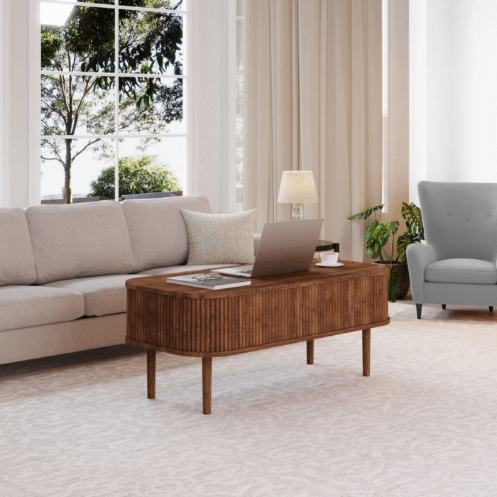 Aurora Nest Luxe Wooden Coffee Table with Functional Storage and Modern Minimalist Look - Image 3