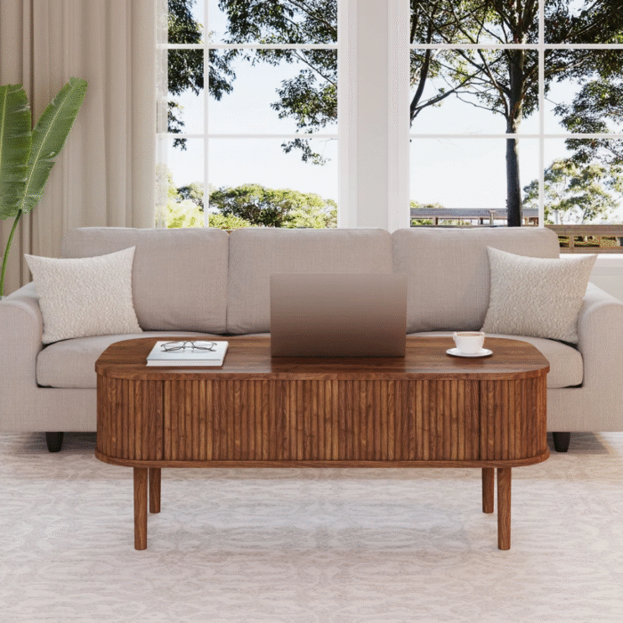 Aurora Nest Luxe Wooden Coffee Table with Functional Storage and Modern Minimalist Look - Image 4