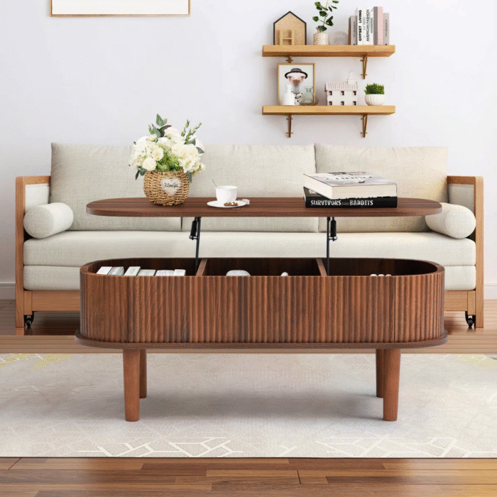 Aurora Nest Luxe Wooden Coffee Table with Functional Storage and Modern Minimalist Look - Image 5
