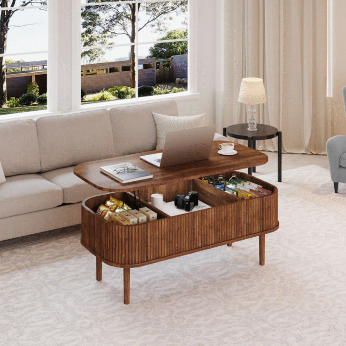 Aurora Nest Luxe Wooden Coffee Table with Functional Storage and Modern Minimalist Look - Image 8