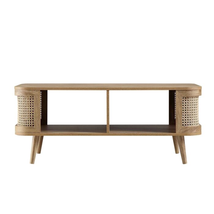 Wooden Curved Rattan Coffee Table - Image 3