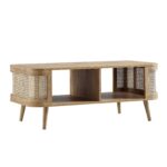Wooden Curved Rattan Coffee Table - Image 5