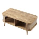 Wooden Curved Rattan Coffee Table - Image 4