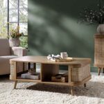 Wooden Curved Rattan Coffee Table