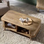 Wooden Curved Rattan Coffee Table - Image 2