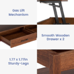 Sculptura Coffee Table With Storage, Lift Top Coffee Table For Living Room - Image 4