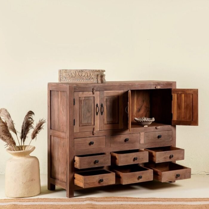 Mysore Charm Solid Elegant Teak Wood Sideboard with Drawers 100cm - Image 3