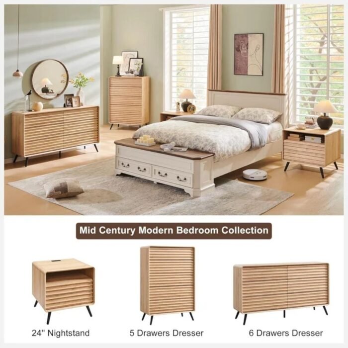 Samprati Modern 5-drawer Wood Dresser Mid Century Fluted Design - Image 6