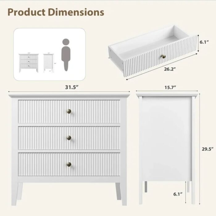 Solora Modern 3 Drawers Dresser, Wood Drawers - Image 2