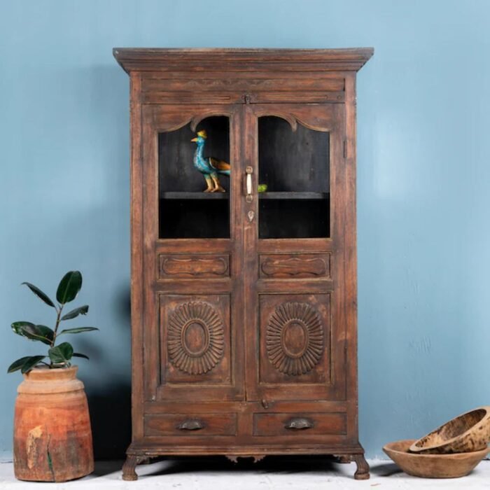 UrbanAura Antique Teak Wood Showcase 170cm - Image 1