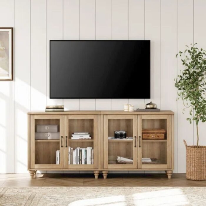 Nirvaan Aura Sideboard Cabinet With Bar Hutch, Buffet Cabinet With 4 Glass Doors - Image 1