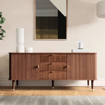 Samriddhi Edge 63" Wood Sideboard with 3 Drawer Mid Century Modern