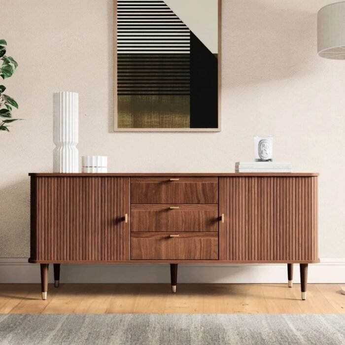 Samriddhi Edge 63" Wood Sideboard with 3 Drawer Mid Century Modern - Image 1