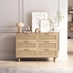 Saanjh Aura 6 Drawer Dresser,Modern Storage Cabinet with Wooden Legs