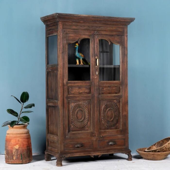 UrbanAura Antique Teak Wood Showcase 170cm - Image 2