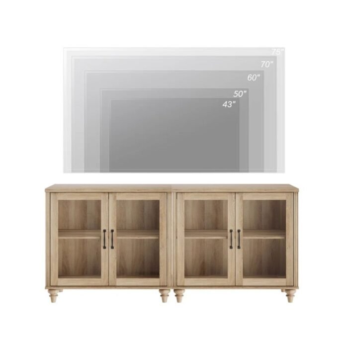 Nirvaan Aura Sideboard Cabinet With Bar Hutch, Buffet Cabinet With 4 Glass Doors - Image 4