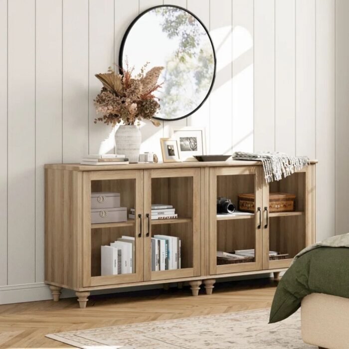 Nirvaan Aura Sideboard Cabinet With Bar Hutch, Buffet Cabinet With 4 Glass Doors - Image 2