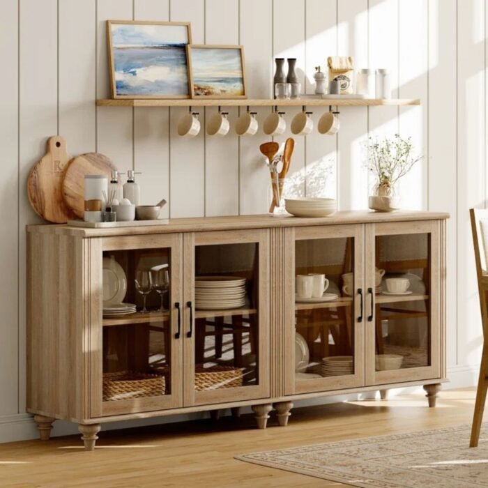 Nirvaan Aura Sideboard Cabinet With Bar Hutch, Buffet Cabinet With 4 Glass Doors - Image 3