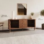 Samriddhi Edge 63" Wood Sideboard with 3 Drawer Mid Century Modern - Image 3