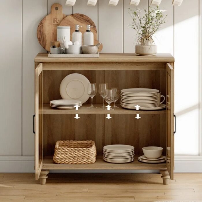Nirvaan Aura Sideboard Cabinet With Bar Hutch, Buffet Cabinet With 4 Glass Doors - Image 5