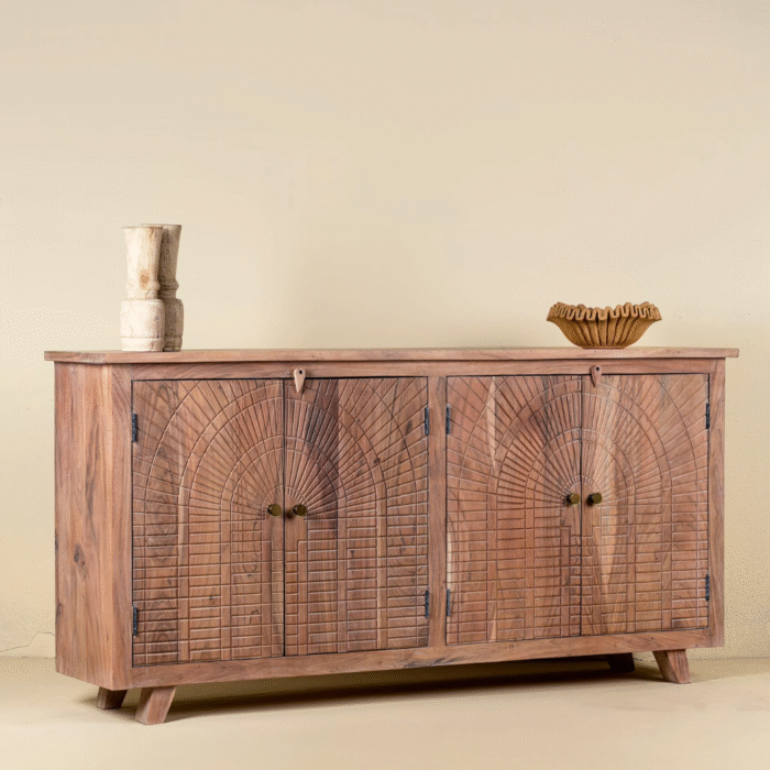Aaranya Acacia Wood Ssideboard Geometric Design 180cm - Image 2