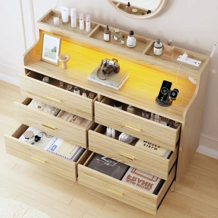 Asthra 47.24”W-6 Drawers Dresser, S-Frame Storage Chest With 2 Shelves & 6 Drawers - Image 2