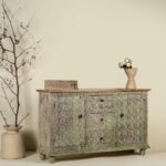 Sanskriti Handcrafted Teak Wood Chest of Drawers Ibiza Style 100cm - Image 3