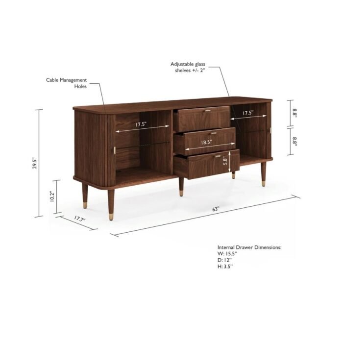 Samriddhi Edge 63" Wood Sideboard with 3 Drawer Mid Century Modern - Image 10