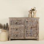 Nritya Tribal Motif Hand Carved Sideboard In Vintage Style 120cm