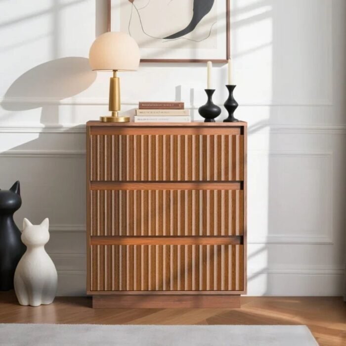 Trisha Harmony 3-Drawer Dresser 27.5"W Single Dresser With Waveform Fluted Panel - Image 1