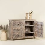 Nritya Tribal Motif Hand Carved Sideboard In Vintage Style 120cm - Image 2