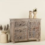 Nritya Tribal Motif Hand Carved Sideboard In Vintage Style 120cm - Image 3