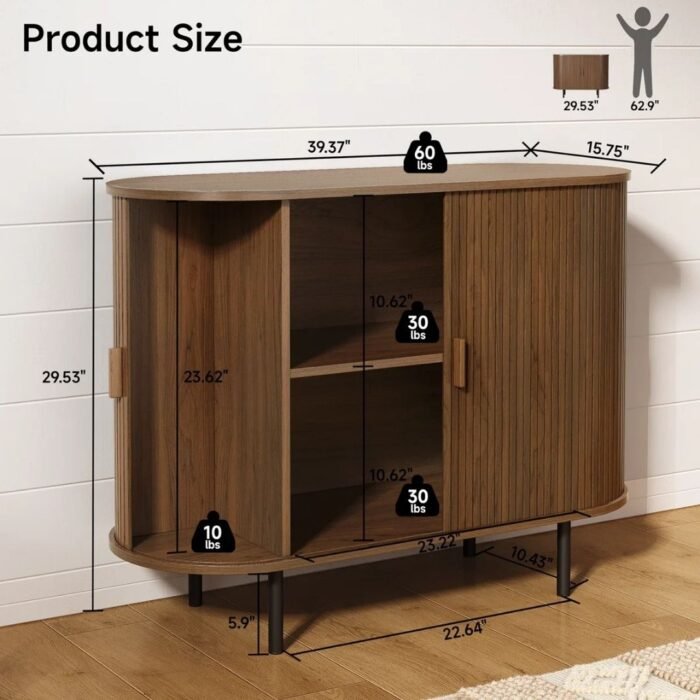 Sumukh Aura 40'' Sideboard Storage Cabinet With Doors And Shelves - Credenza Storage Cabinet - Image 4