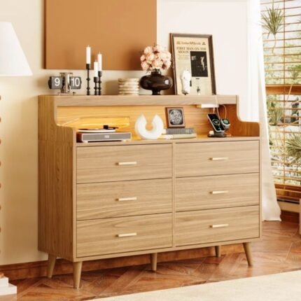 Asthra 47.24”W-6 Drawers Dresser, S-Frame Storage Chest With 2 Shelves & 6 Drawers