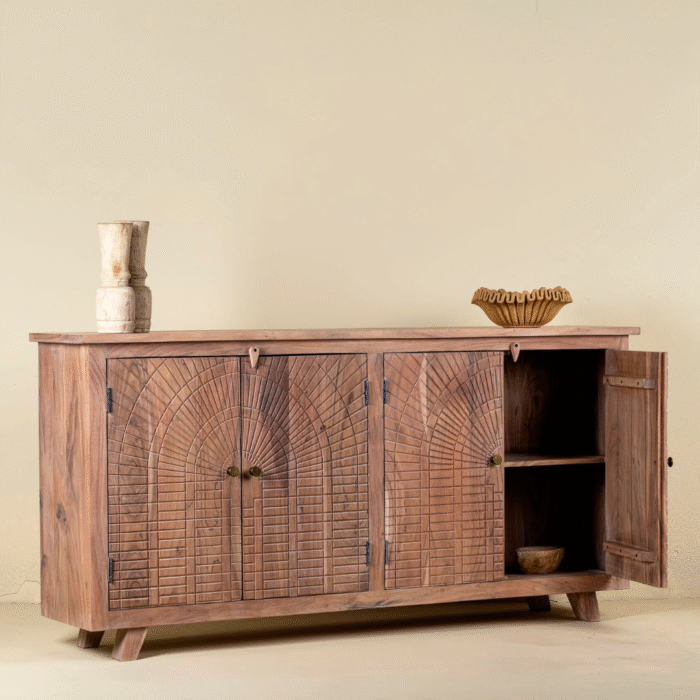 Aaranya Acacia Wood Ssideboard Geometric Design 180cm - Image 3