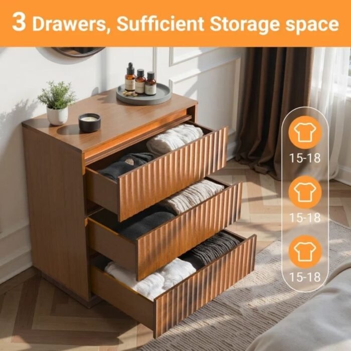 Trisha Harmony 3-Drawer Dresser 27.5"W Single Dresser With Waveform Fluted Panel - Image 11