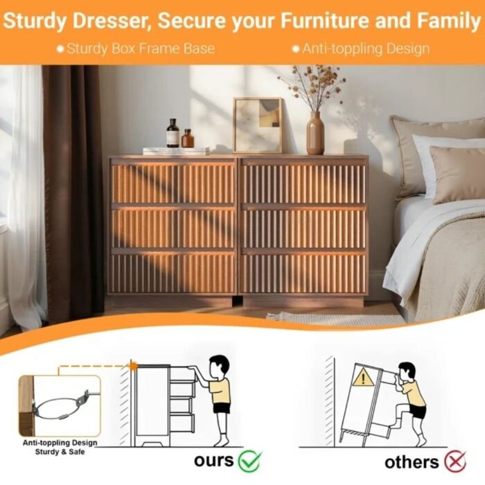 Trisha Harmony 3-Drawer Dresser 27.5"W Single Dresser With Waveform Fluted Panel - Image 14