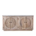 Shahi Aura Hand Carved Acacia Wood Sideboard With White Marble Top 180cm - Image 5