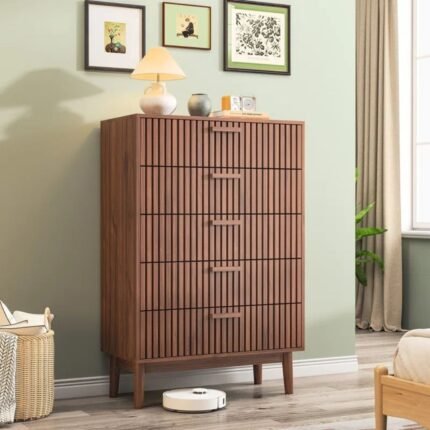 Utsav Luxe 5 Drawer 31.5" W Double Dresser, Modern Wood Drawer Double Dresser