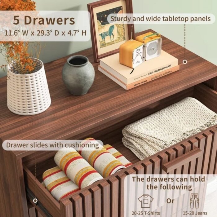 Utsav Luxe 5 Drawer 31.5" W Double Dresser, Modern Wood Drawer Double Dresser - Image 6